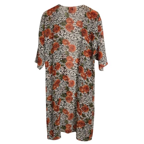 LuLaRoe Medium Floral Kimono Cardigan Simply Comfortable Orange Roses Butterfly - Picture 3 of 5